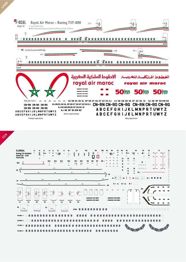 Royal Air Maroc Boeing 737-800 decals for Revell 1/144 kit 